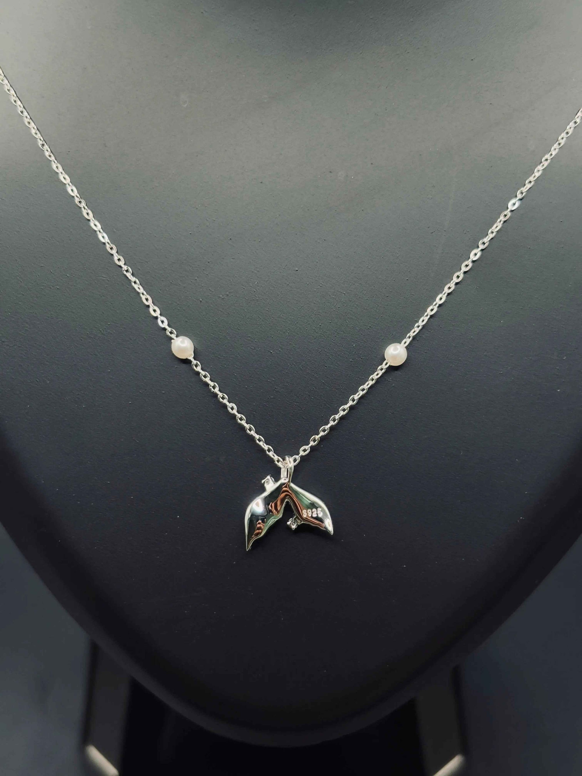Sterling Silver Dolphin Tail Necklace with Pearl — Grace in Motion