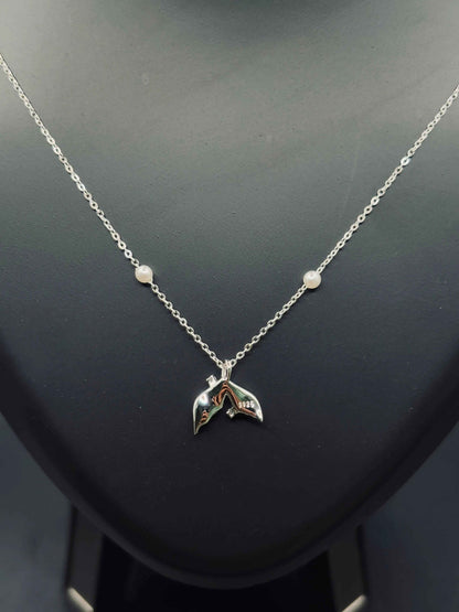 Sterling Silver Dolphin Tail Necklace with Pearl — Grace in Motion