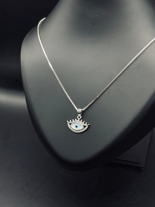 Stylewell Charm Evil Eye Pendant with Box Chain TISA Silver Elegance