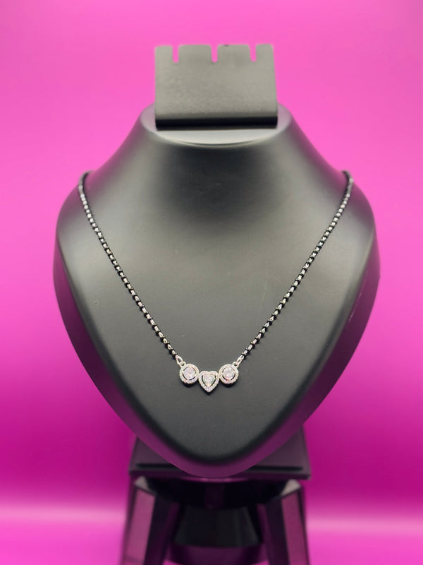 Triple Solitaire Silver Mangalsutra with Heart — Three Stones, One Love TISA Silver Elegance