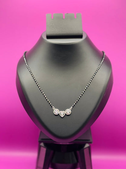 Triple Solitaire Silver Mangalsutra with Heart — Three Stones, One Love TISA Silver Elegance