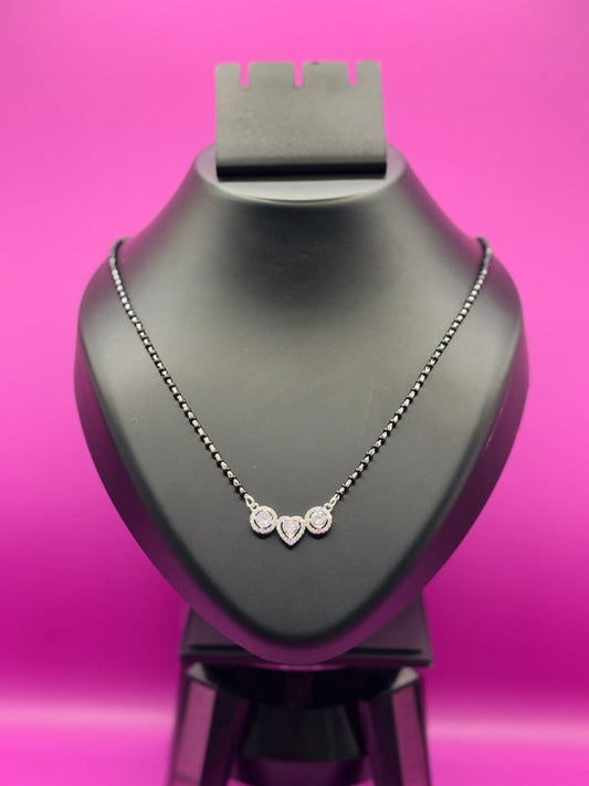 Triple Solitaire Silver Mangalsutra with Heart — Three Stones, One Love TISA Silver Elegance