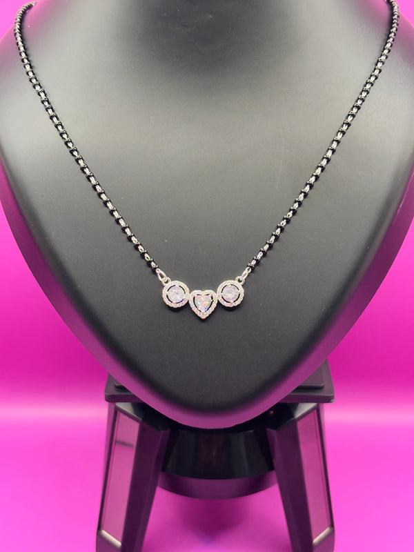 Triple Solitaire Silver Mangalsutra with Heart — Three Stones, One Love TISA Silver Elegance
