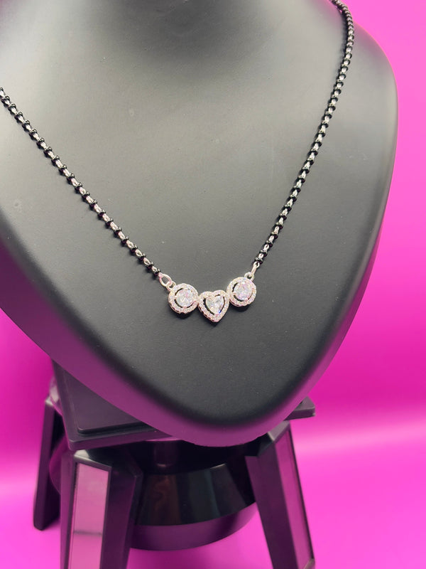 Triple Solitaire Silver Mangalsutra with Heart — Three Stones, One Love TISA Silver Elegance