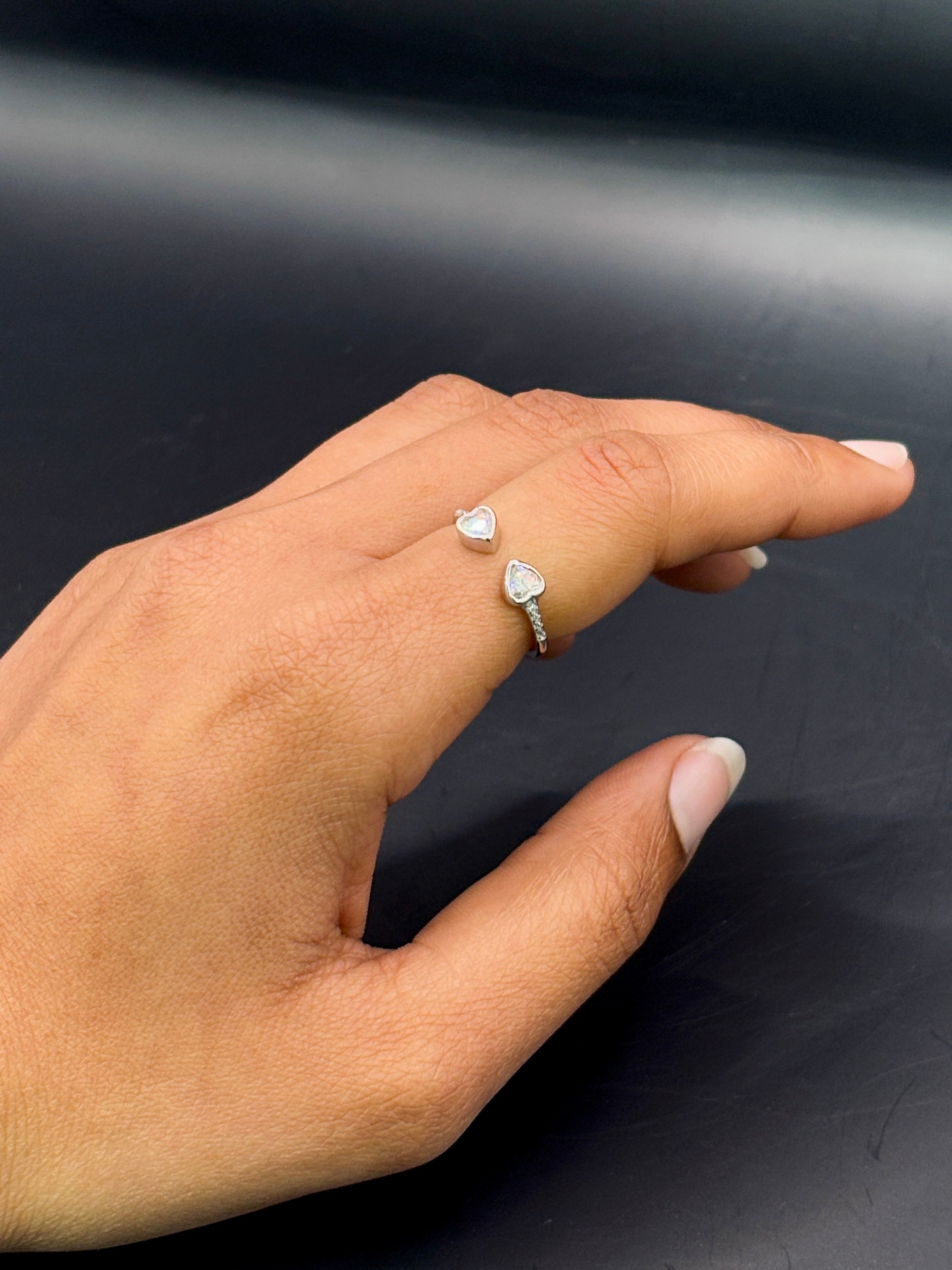 Two Diamond Heart Solitaire Ring TISA Silver Elegance