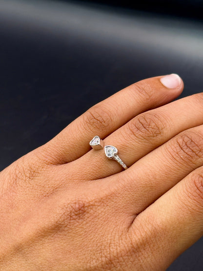 Two Diamond Heart Solitaire Ring TISA Silver Elegance
