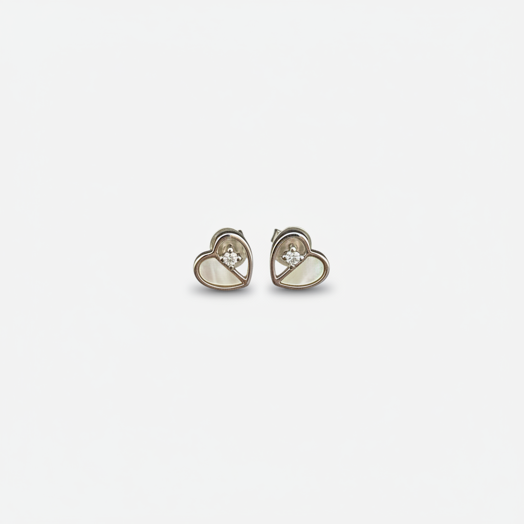 Heart with Crystal Pearl Stud Earring in Silver TISA Silver Elegance