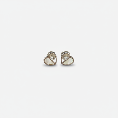Heart with Crystal Pearl Stud Earring in Silver TISA Silver Elegance