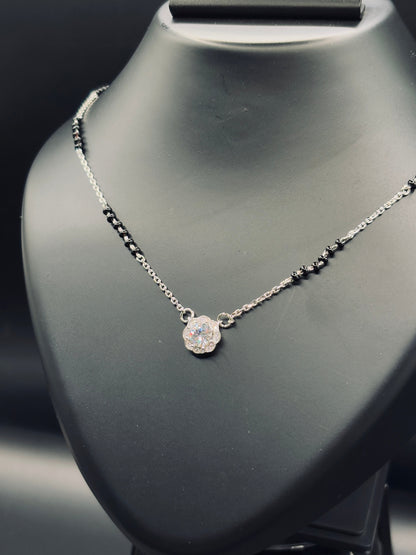 Sterling Silver Floral Pendant Mangalsutra — A Bloom of Love & Tradition TISA Silver Elegance