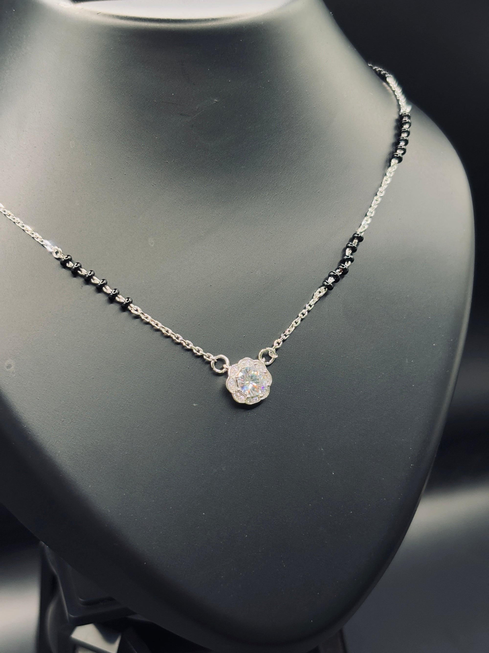 Sterling Silver Floral Pendant Mangalsutra — A Bloom of Love & Tradition TISA Silver Elegance