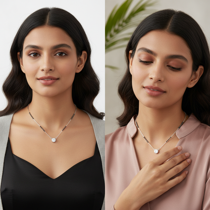 Sterling Silver Floral Pendant Mangalsutra — A Bloom of Love & Tradition TISA Silver Elegance