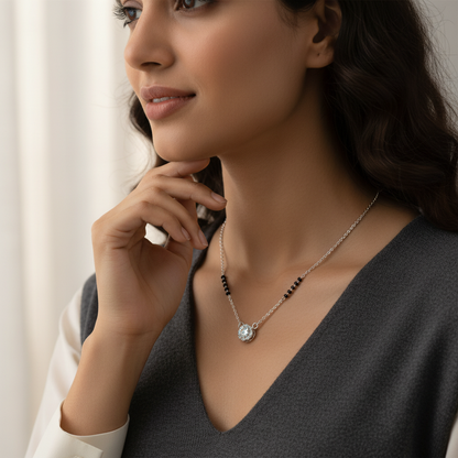 Sterling Silver Floral Pendant Mangalsutra — A Bloom of Love & Tradition TISA Silver Elegance