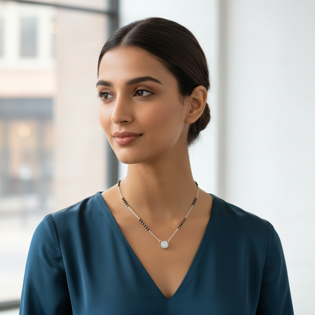 Sterling Silver Floral Pendant Mangalsutra — A Bloom of Love & Tradition TISA Silver Elegance