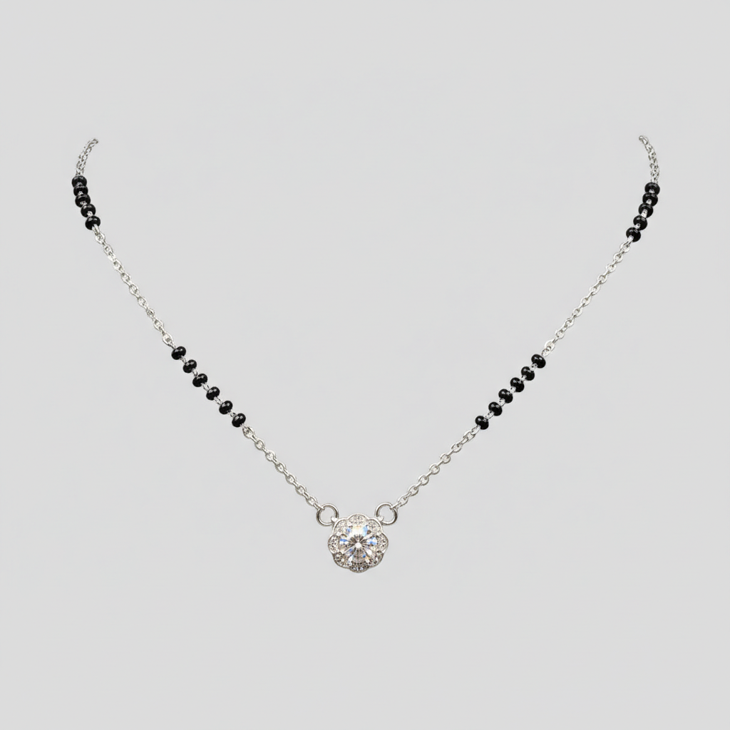 Sterling Silver Floral Pendant Mangalsutra — A Bloom of Love & Tradition TISA Silver Elegance
