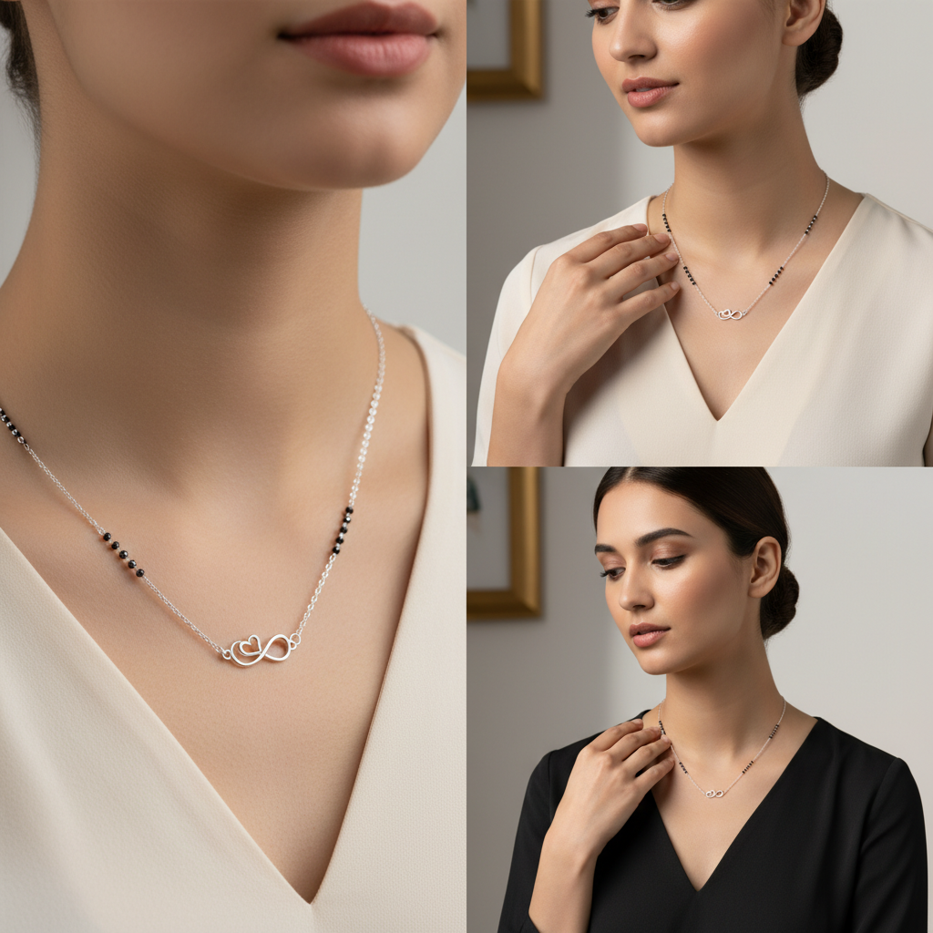 Sterling Silver Infinity Heartbeat Mangalsutra — Forever Connected TISA Silver Elegance