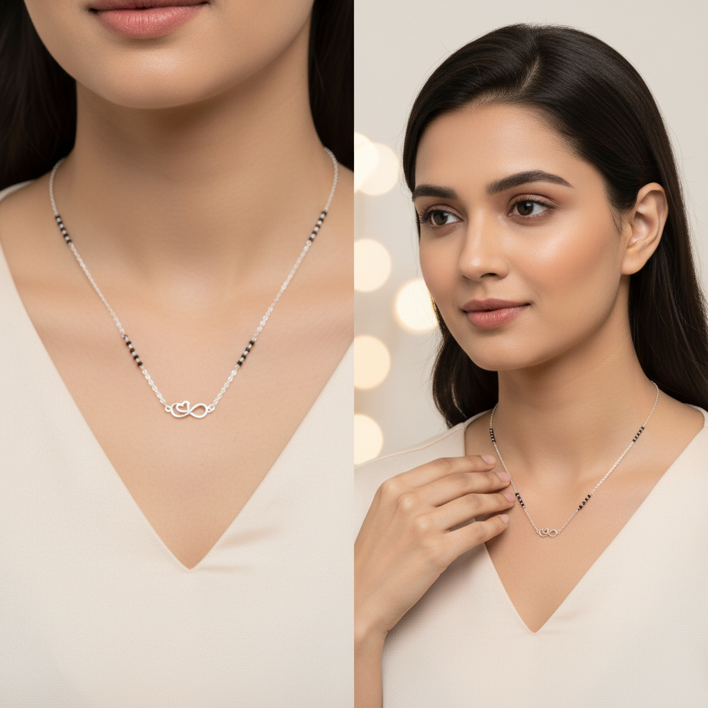 Sterling Silver Infinity Heartbeat Mangalsutra — Forever Connected TISA Silver Elegance