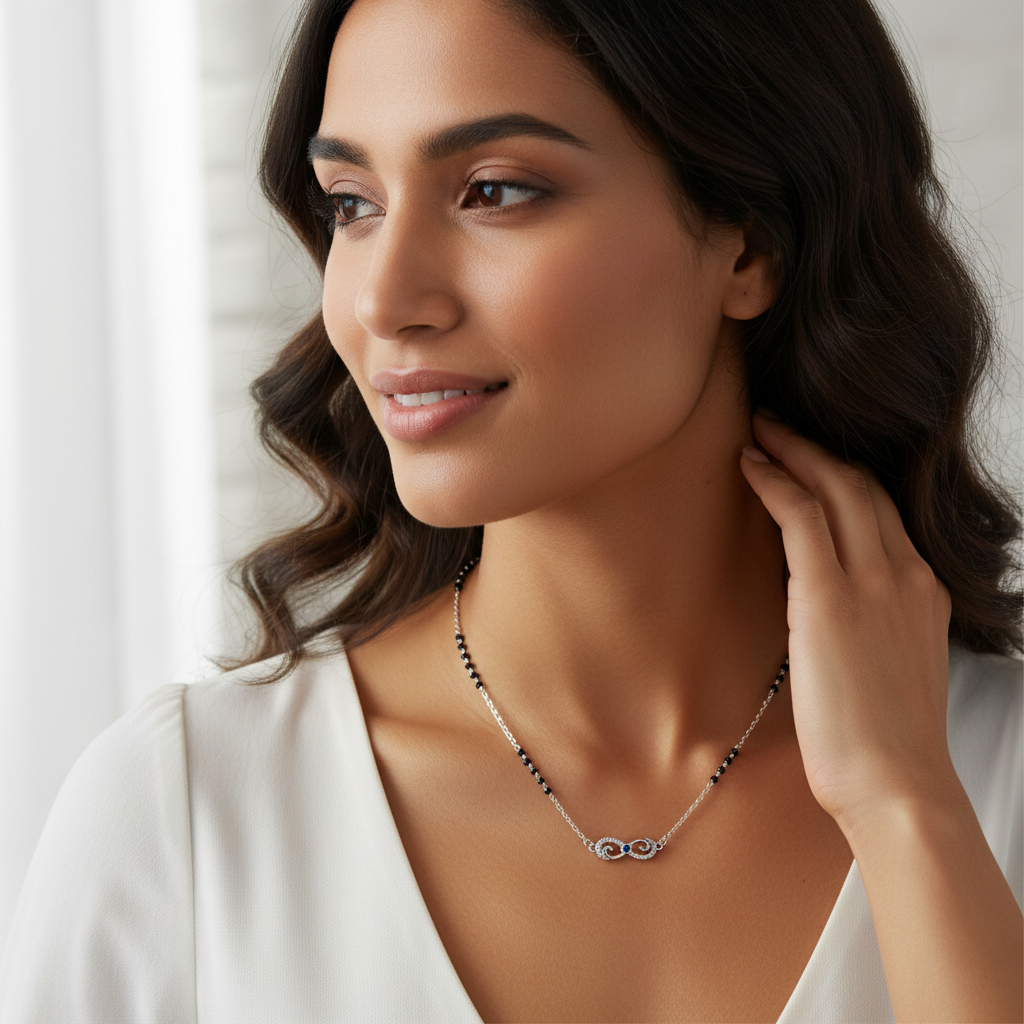 Sterling Silver Infinity Mangalsutra with Evil Eye TISA Silver Elegance