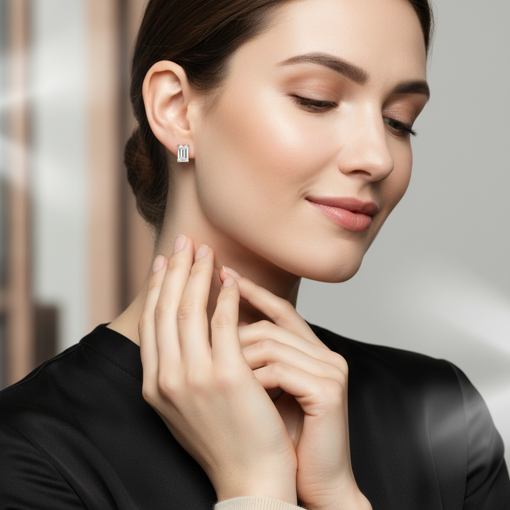 Rose Gold Silver Moissanite Stud TISA Silver Elegance