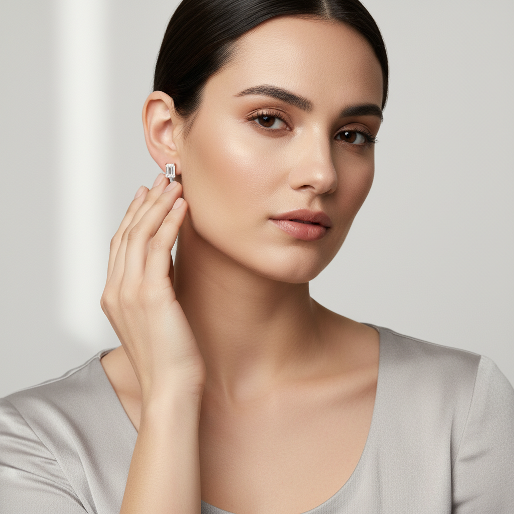 Rose Gold Silver Moissanite Stud TISA Silver Elegance