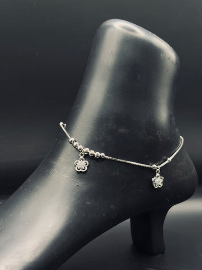 Sterling Silver Floral Diamond Cluster Anklet TISA Silver Elegance
