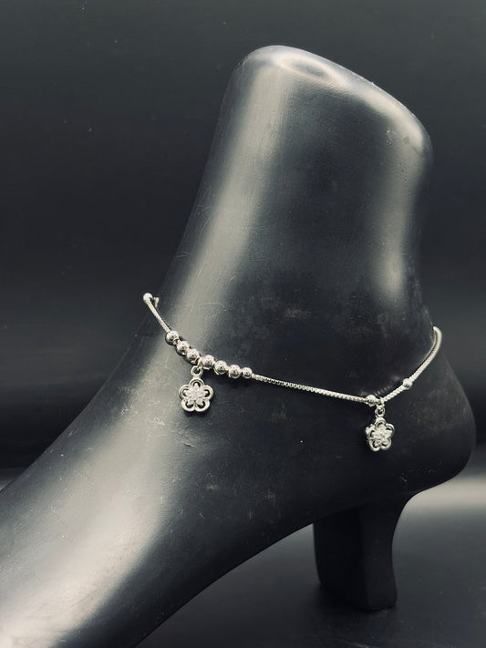 Sterling Silver Floral Diamond Cluster Anklet TISA Silver Elegance