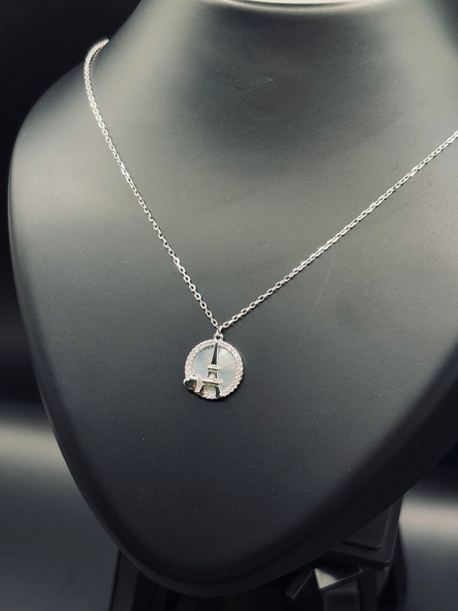 Sparkling Silver Eiffel Tower Charm Necklace — Parisian Romance TISA Silver Elegance