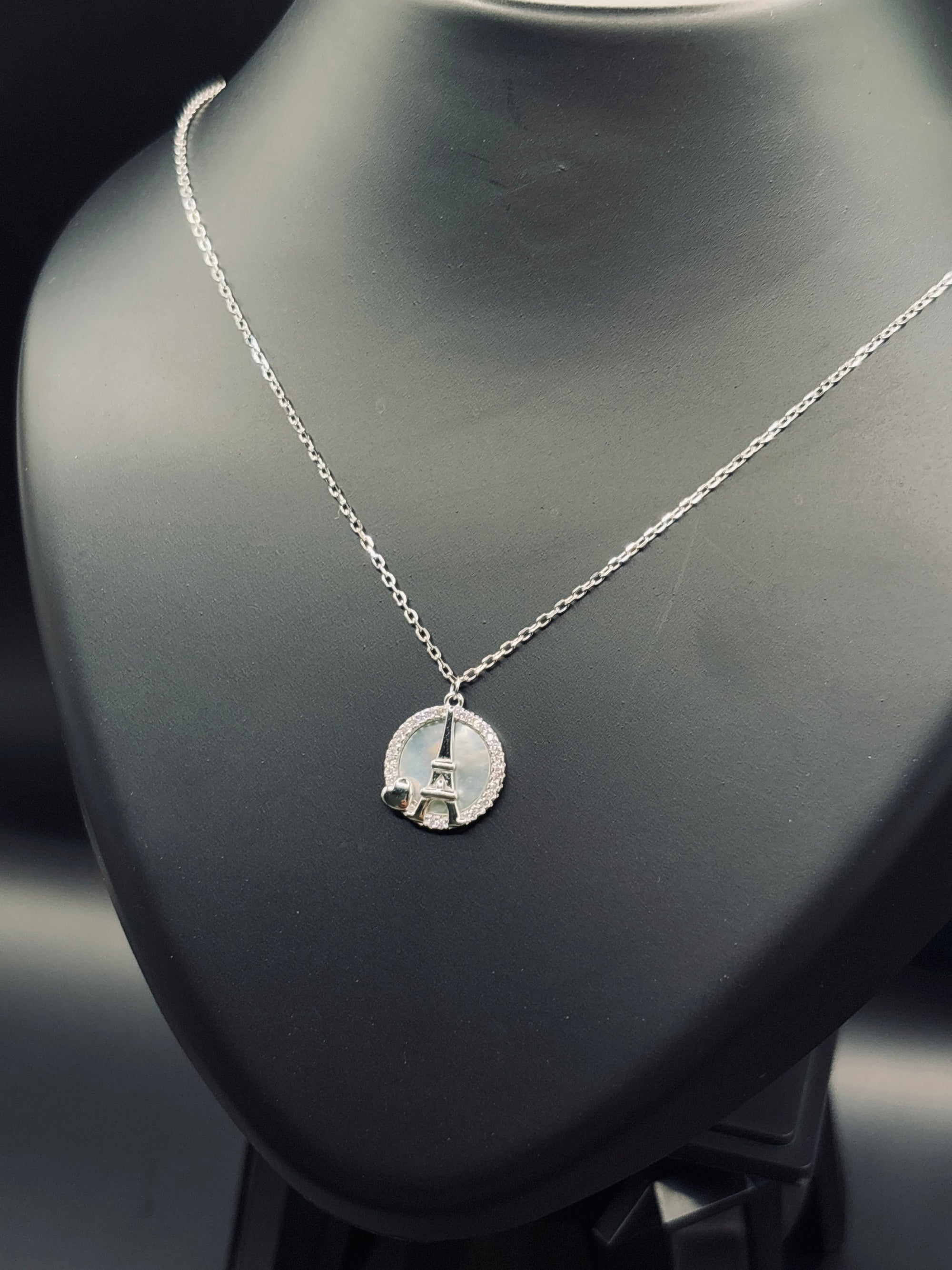 Sparkling Silver Eiffel Tower Charm Necklace — Parisian Romance TISA Silver Elegance