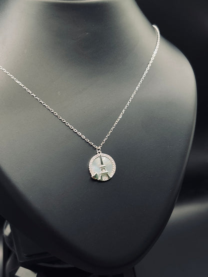 Sparkling Silver Eiffel Tower Charm Necklace — Parisian Romance TISA Silver Elegance