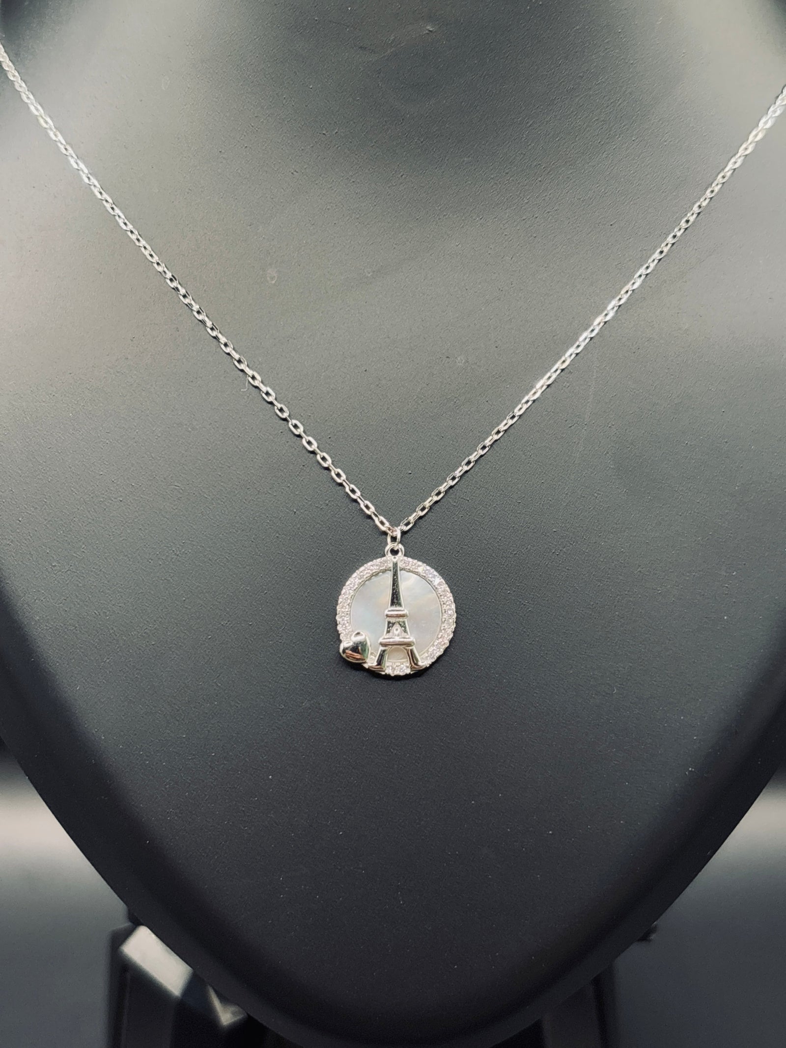 Sparkling Silver Eiffel Tower Charm Necklace — Parisian Romance TISA Silver Elegance