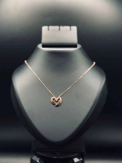 Rose Gold-Plated Angel Wings Heart Pendant Necklace with Cubic Zirconia