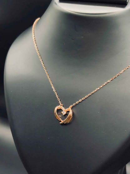 Rose Gold-Plated Angel Wings Heart Pendant Necklace with Cubic Zirconia