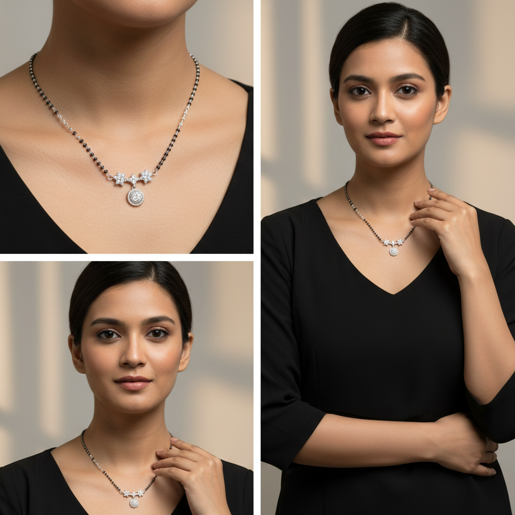 Sterling Silver Mangalsutra with Floral Pendant — Eternal Bloom TISA Silver Elegance